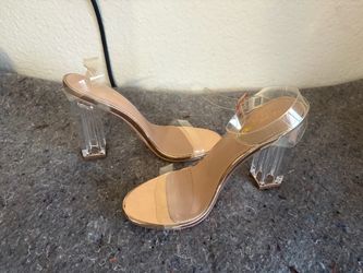 Clear Block Heel Sandals with Ankle Strap