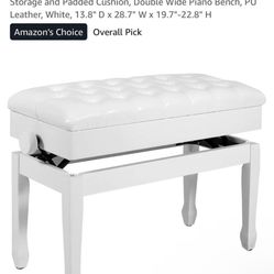 Piano Bench Adjustable Duet, Wood Keyboard Bench with Storage and Padded Cushion