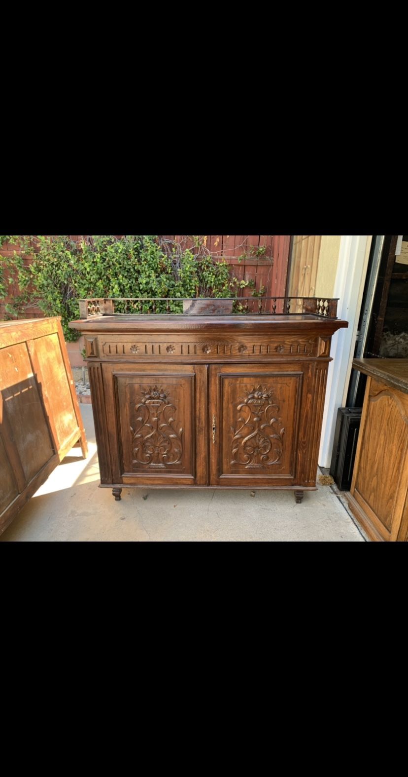 Vintage Antique Wood Carved Sideboard Buffet Cabinet