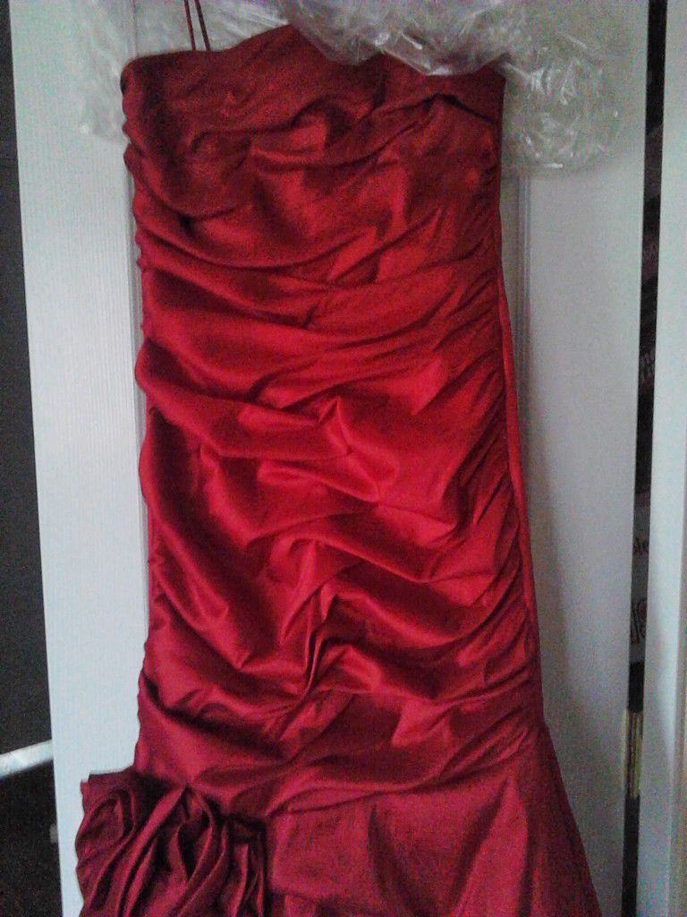 Long Red Prom Or Homecoming Rose Peddle Dress