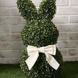 Indoor/Outdoor 24" Boxwood Bunny with Bow and Stakes By Valerie