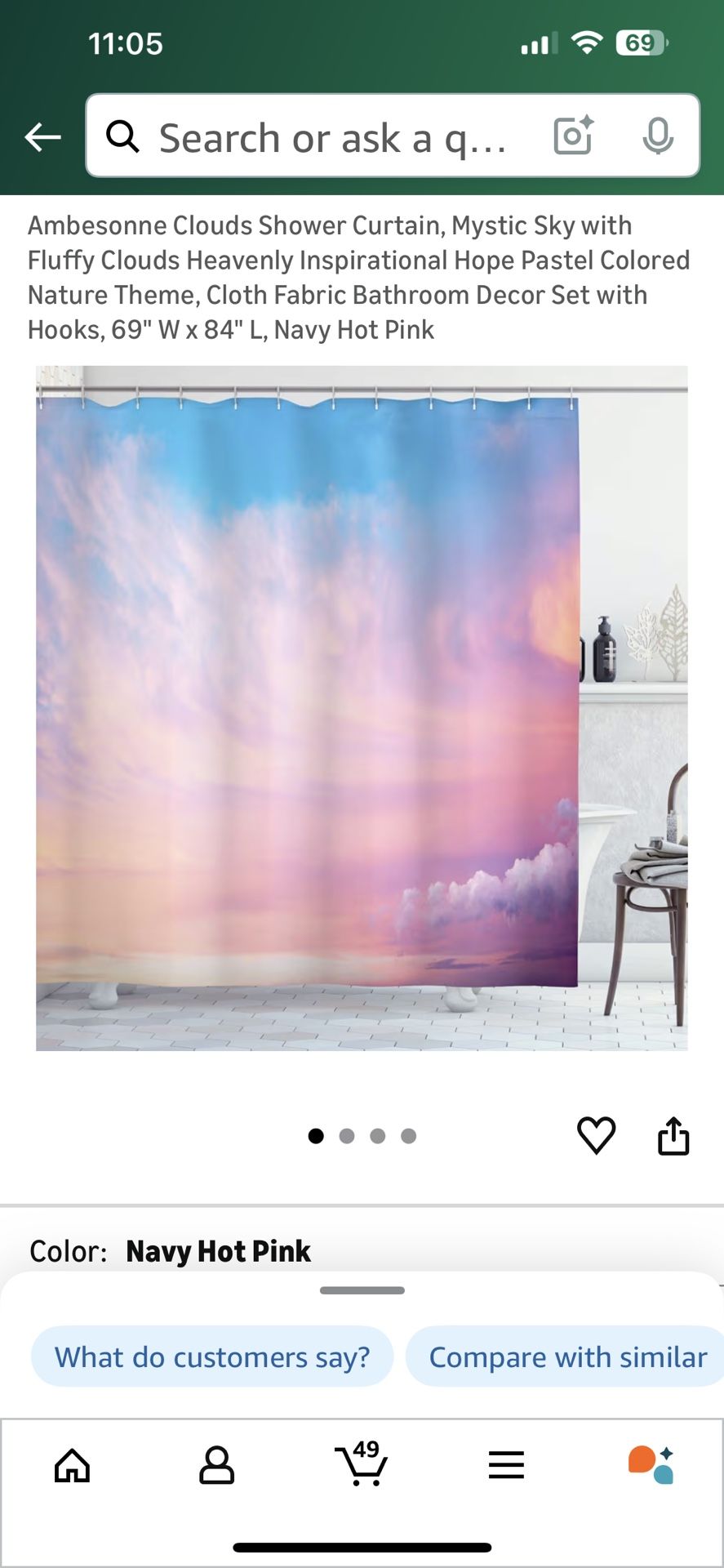 Designer art work Abstract extra long shower curtain, 69x84