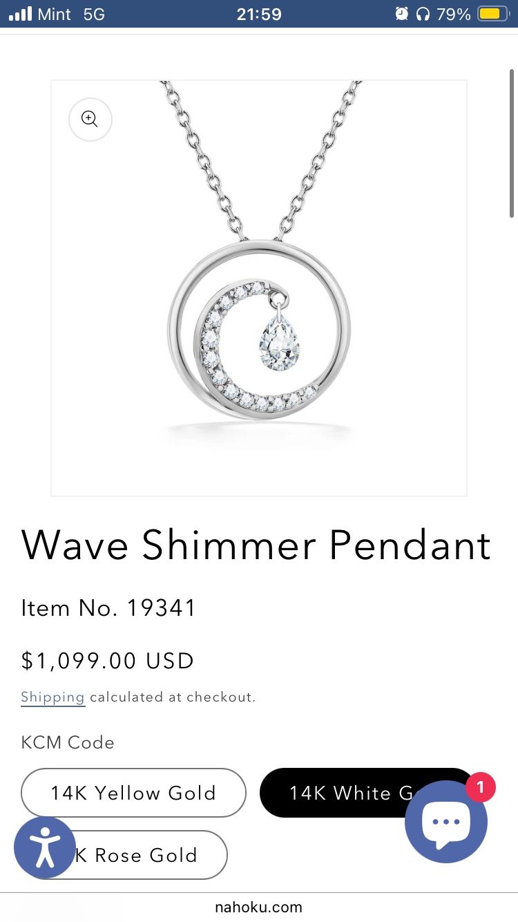 Na Hoku Wave Shimmer Pendant – 14K White Gold – Retails $1,099 – Like New.