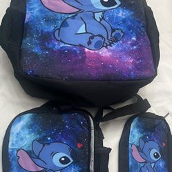 3PCS cute Stitch backpack set with a  lunch box, pencil case