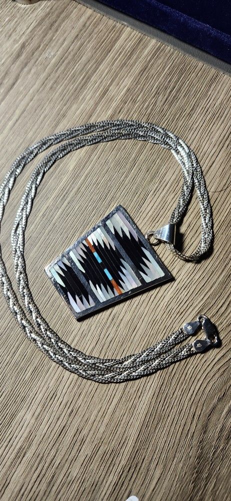 Vintage Sterling Silver Zuni Pendant Necklace
