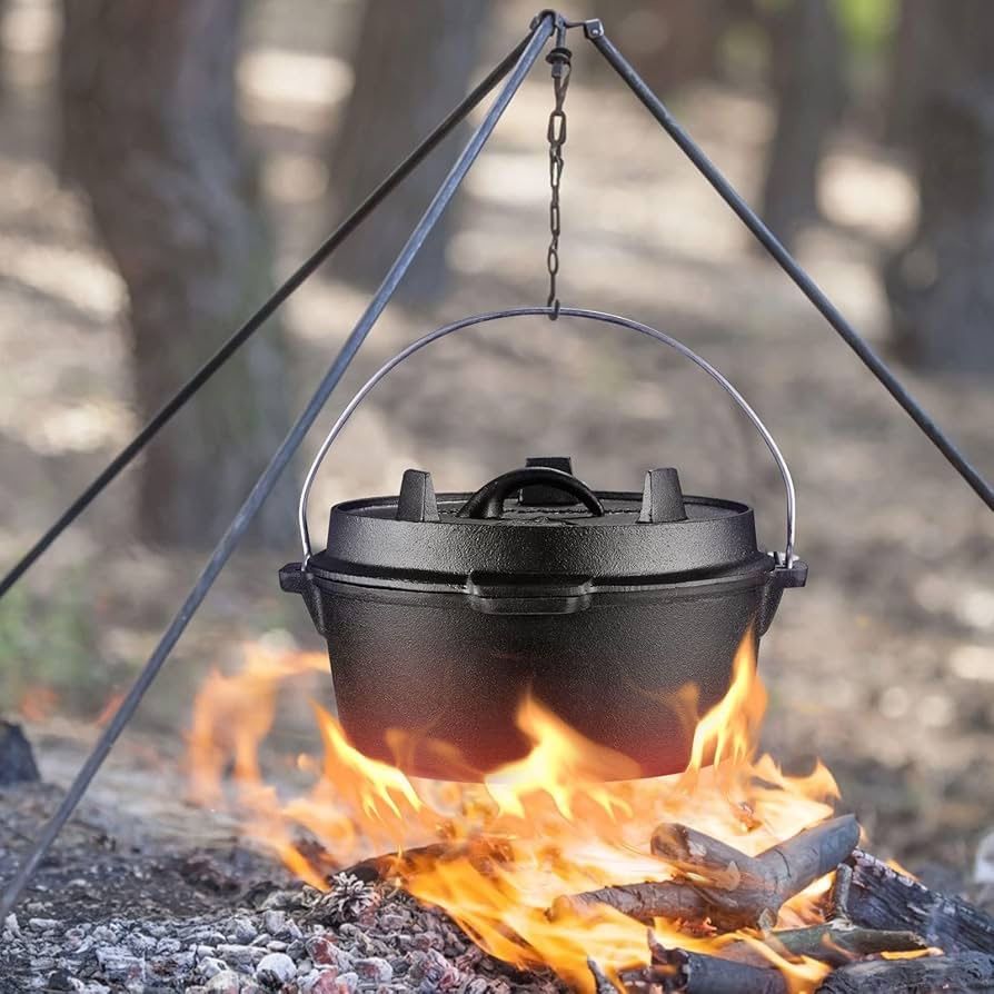 Camping Dutch Oven,12 Qt Pre-Seasoned Camping Cookware Pot With Lid - Lid Lifter,Cast Iron Deep Pot with Metal Handle for Camping Cooking BBQ Baking C