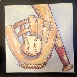 Baseball painting print on canvas. 12x12 in