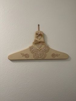 Vintage 80s Decorative Wooden Clothes Hanger with Lace