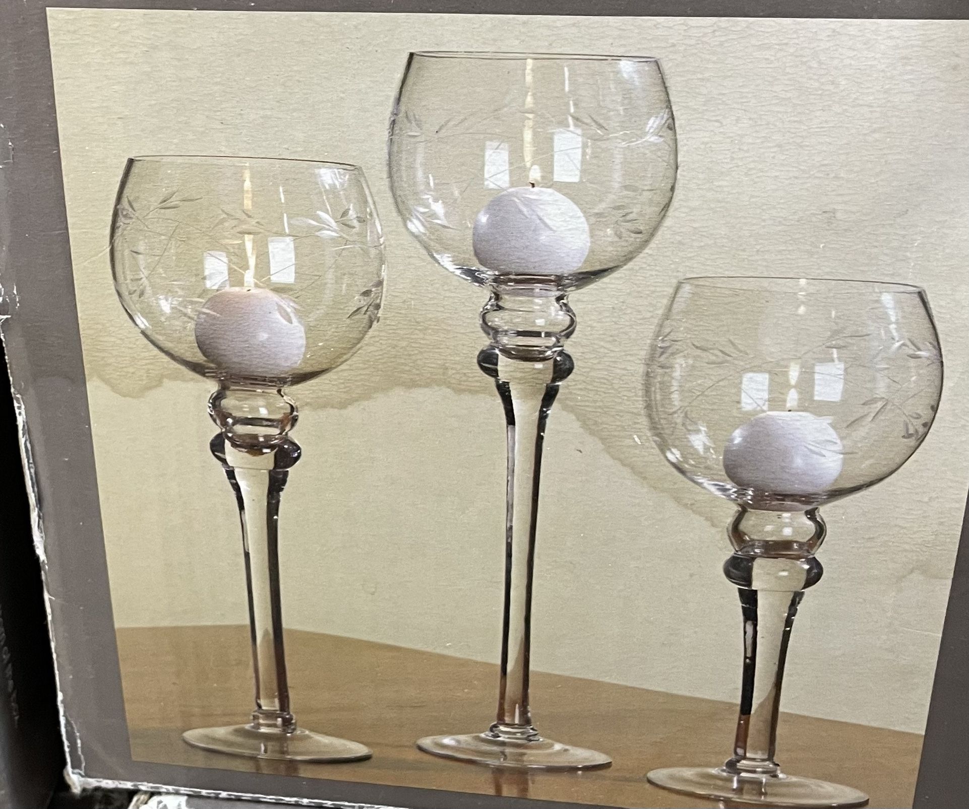 Set of 3 | Clear Long Stem Globe Glass Vase Tabletop Candle Holders Wedding Party Centerpiece Decoration