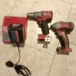 Milwaukee 18v  Drill Driver, Impact Driver, Battery Pack And Dual Charger