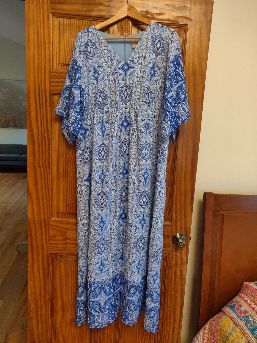 Chico's Blue and White Flutter Sleeve Maxi Sundress