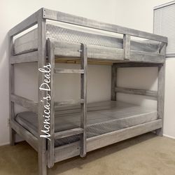 Solid Wood Twin/Twin Bunk Bed With Both Mattresses $600