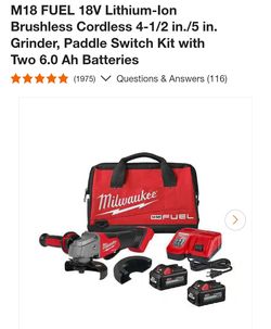 M18 FUEL 18V Lithium-Ion Brushless Cordless 4-1/2 in./5 in. Grinder, Paddle Switch Kit with Two 6.0 Ah Batteries