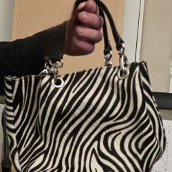 Maurizio Taiuti zebra print cowhide leather tote bag with chain handles. 