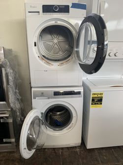 New with a few dents or scratches 24in. Washer and electric dryer with steam option