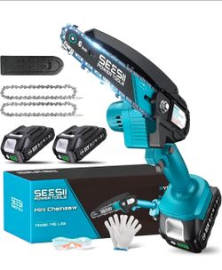 Seesii Mini Chainsaw, 6-inch Mini Chainsaw Cordless, Handheld Electric Power Chain Saw with 2 Batteries, for Tree Trimming Wood Cutting,