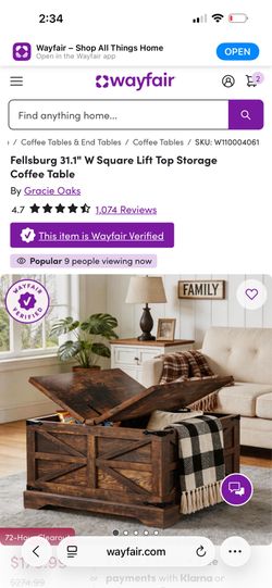 🔥 Brand New in Box Rustic Lift-Top Storage Coffee Table