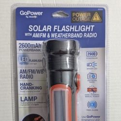 GoPower Emergency Solar LED Flashlight With AM/FM Weather Band Radio 