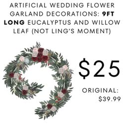 9ft Garland, Dusty Pink + Red, (NOT LINGS)