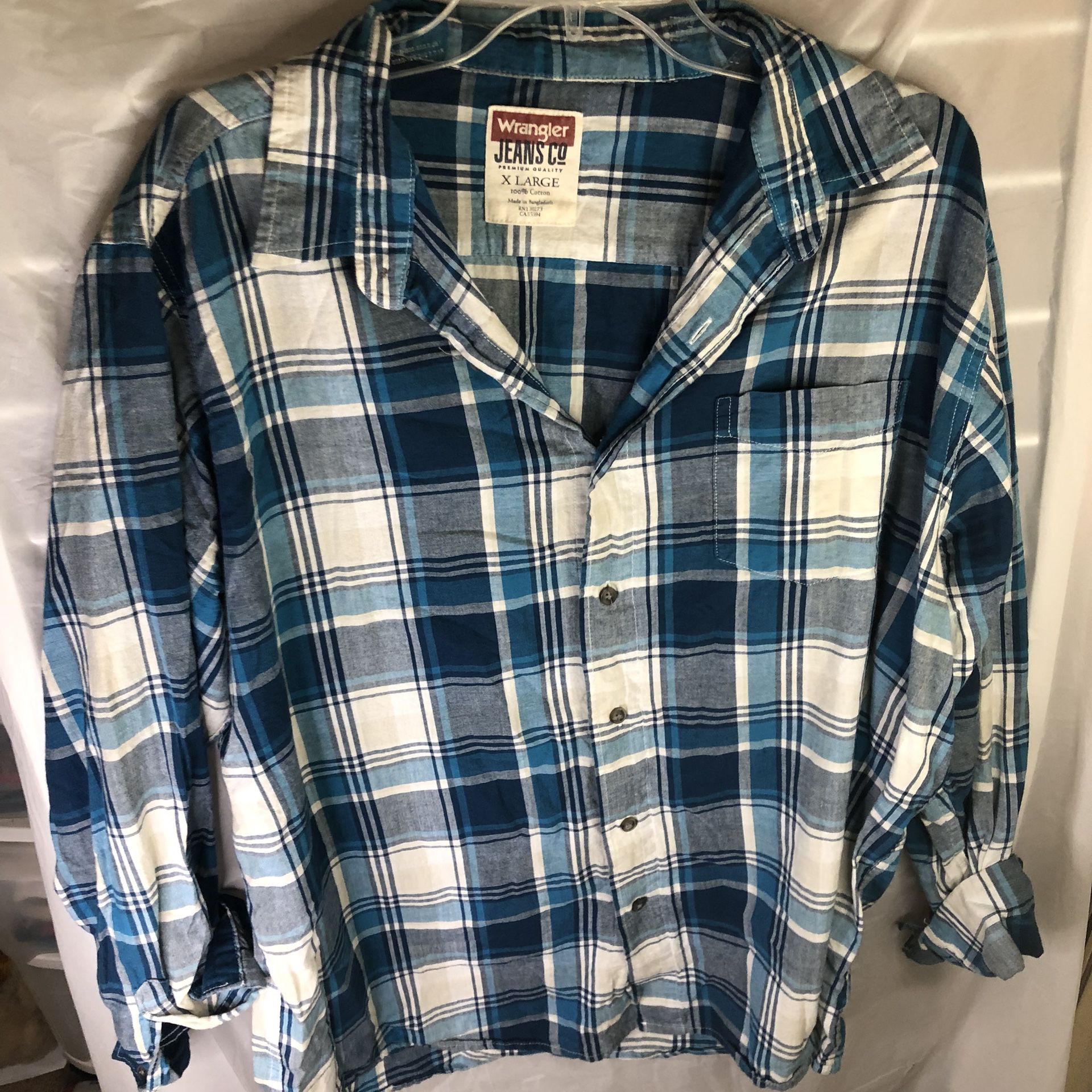 Men’s Wrangler Jeans Co Button Down Plaid Shirt  XL