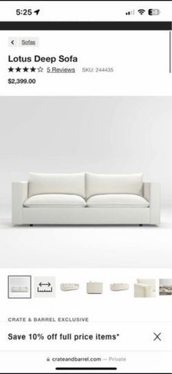 Crate & Barrel Lotus Deep Sofa — Washable Covers