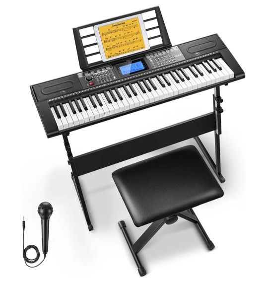 Donner 61 Key Keyboard Piano, wit 249
Rhythms - Includes Piano Stand, Stool,
Microph #7540