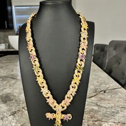 Yellow Gold Plated Cross Silver Cross Purple Yellow Pink Flowers 