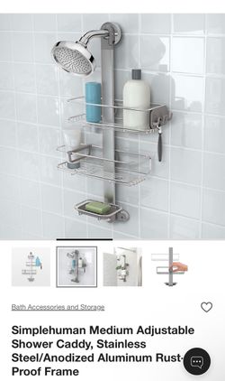 Simplehuman Medium Adjustable Shower Caddy, Stainless Steel/Anodized Aluminum Rust-Proof Frame