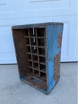 Vintage Primitive Blue Wooden Bottle Crate | Original Paint Farmhouse Decor