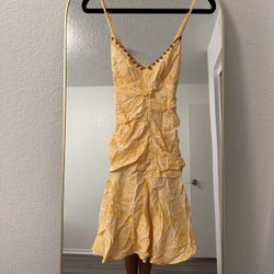 Yellow and White Zara Midi Dress