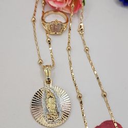 Cadena Y Anillo Oro Laminado Brazilian Set Gold-plated Virgin Mary 7.8.9