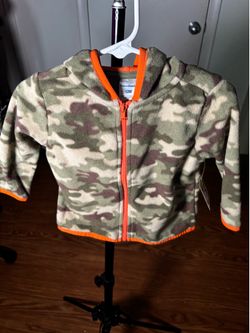 Garanimals 12M Hooded Full-Zip Fleece Jacket Green/Orange Army Camouflage