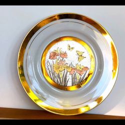 Vintage The Art of Chokin 24k Gold Edged Plate w/ Flowers