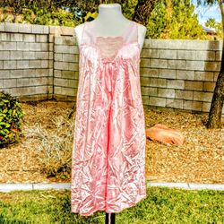 Vintage Samye USA Made Women's Nightgown Pink Lace Sz M Sissy Negligee Slip NOS