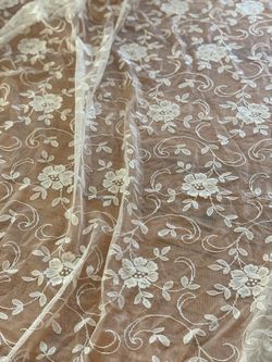 Ivory Floral Embroidered vintage curtains Sheer Lace Fabric