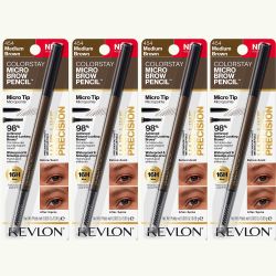 4 Pieces Of Revlon ColorStay Micro Eyebrow Pencil with Built In Spoolie Brush, Infused with Argan and Marula Oil, Waterproof, Smudgeproof, 454 Medium 