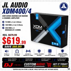JL Audio Marine Or Car 4 Channel Speaker System Amplifier 800 Watts XDM400/4 🚨 Payment Options Available 🚨 No Credit Needed 🚨