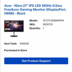 gaming monitor - Acer - Nitro 27" IPS LED 180Hz 0.5ms FreeSync Gaming Monitor