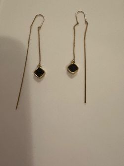 Vintage Black Stone U Hook Threader Earrings