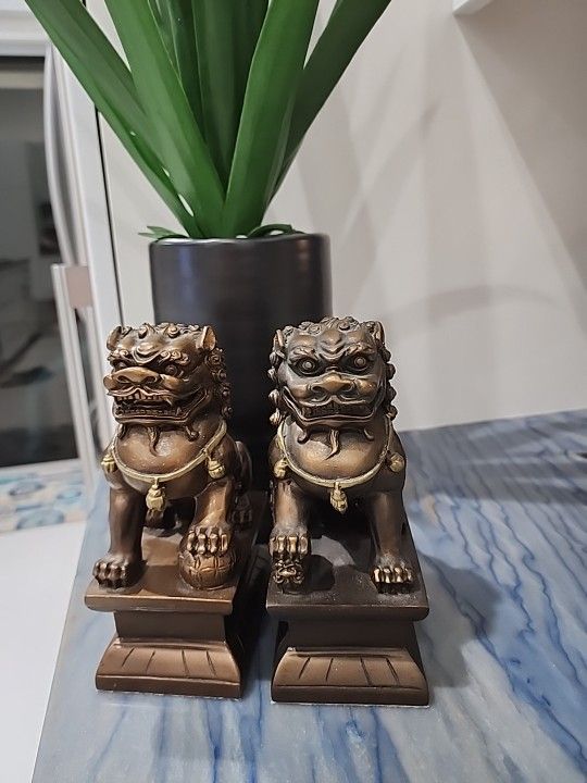 FU DOGS BRONZE- Set Of 2- Male & Female-Chinese