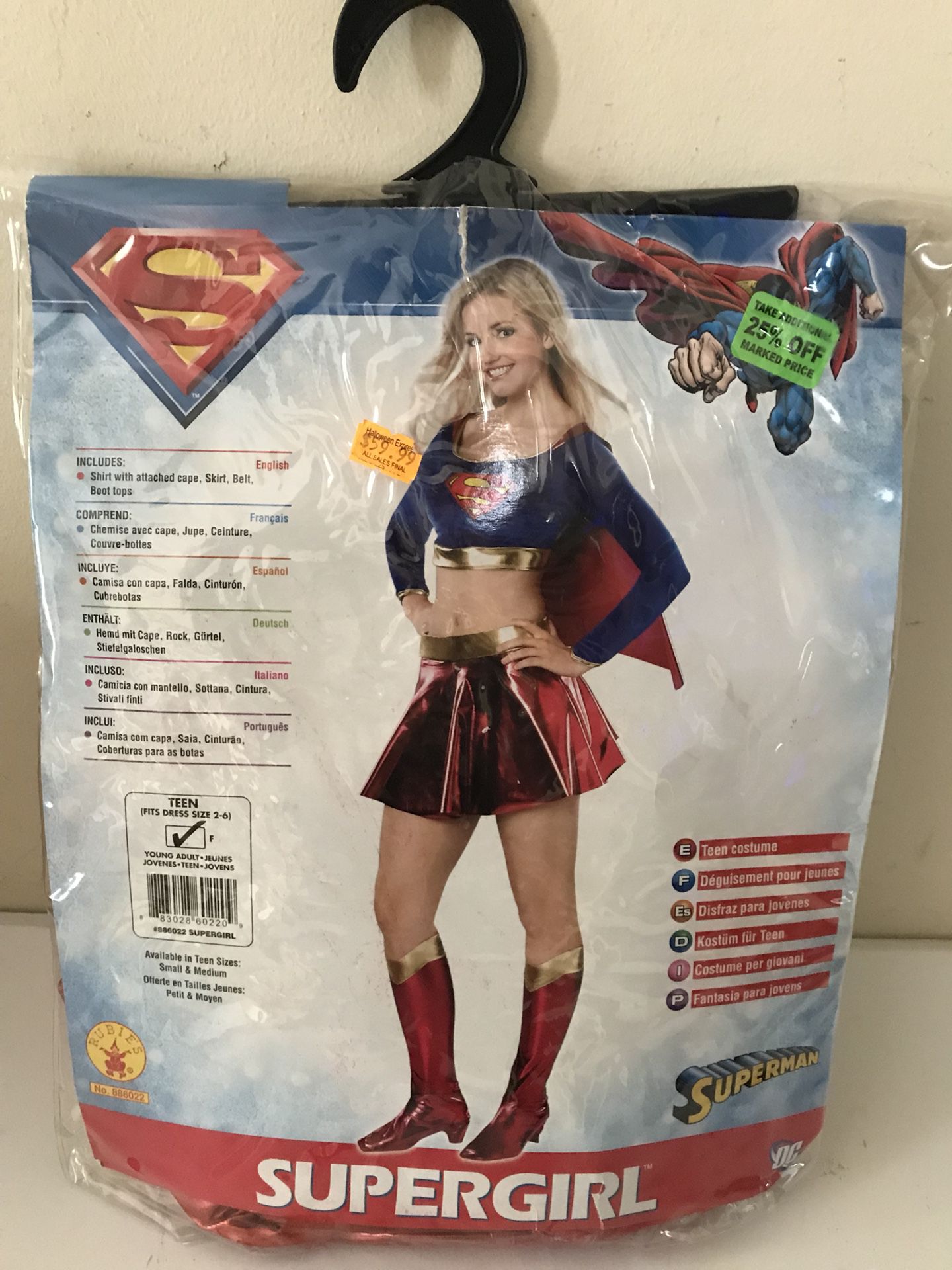Supergirl Costume Teen Superwoman Halloween Small Medium 886022 Size 2-6