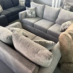 New gray sofa and loveseat