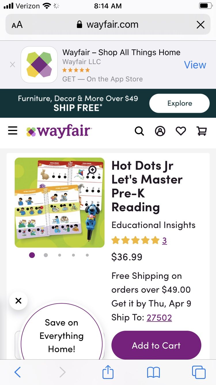 Reading / math - pre-K - $20 hot dots!