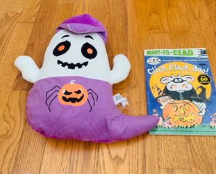 NWT Click Clack Boo Book Sticker Level 2 Step Reader & Halloween Ghost Plush EUC