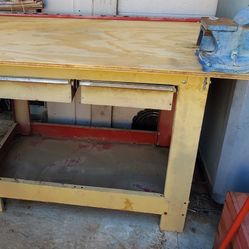 Wooden Workbench with Vise