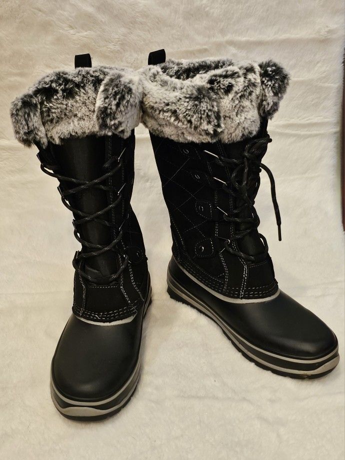 Khombu Ellie Black Fur Lined Cushioned Calf Winter Snow Boots Women's Size 6