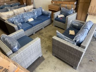 7 Pieces Outdoor Patio Furniture Set, Grey Rattan Wicker Outdoor Conversation Sectional Sofa Set with Cushions for Backyard,