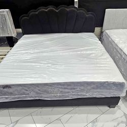 King Queen Black bed frame with LED Head board