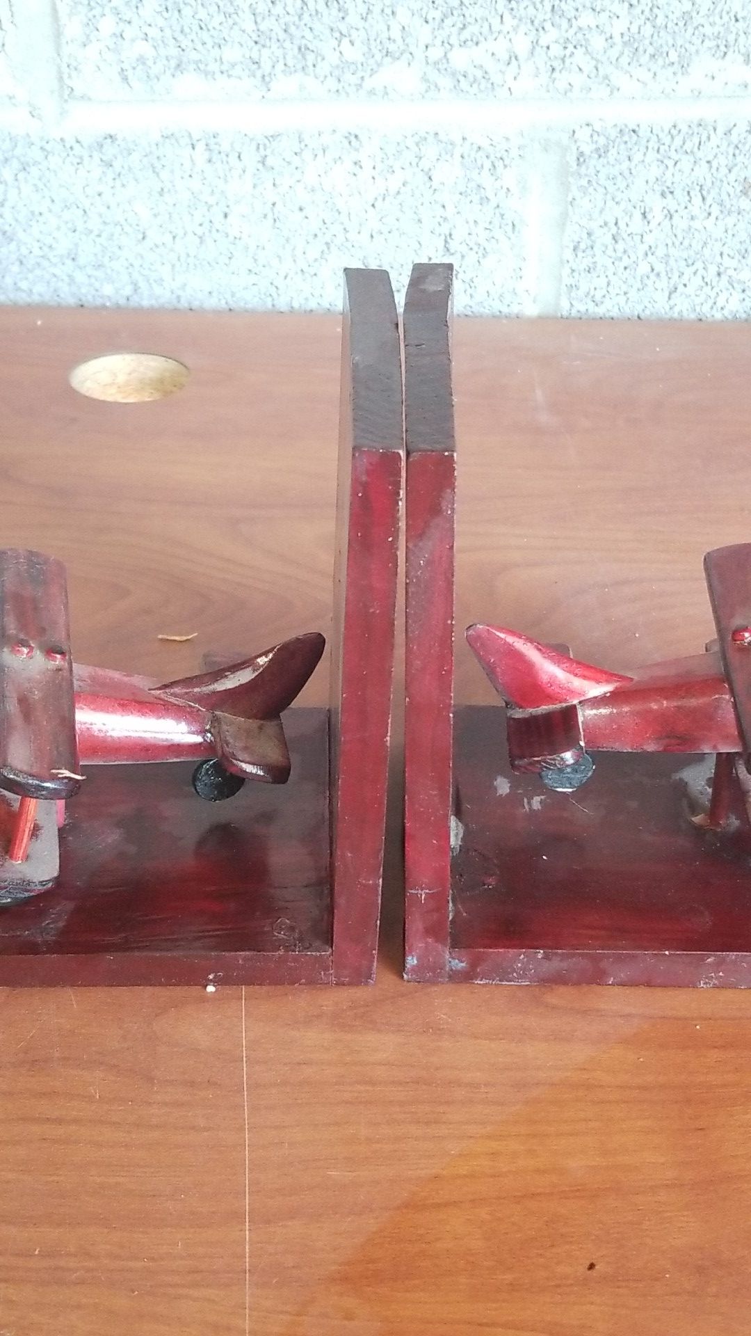 hand made wooden plane book ends