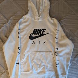 Nike Hoodie Mens XL White Black Swoosh Pullover Fleece Athletic Sweatshirt